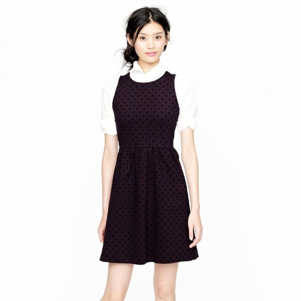 NWOT J.Crew Ponte Fit and Flare Polka Dot Velvet Dress Black Size XS